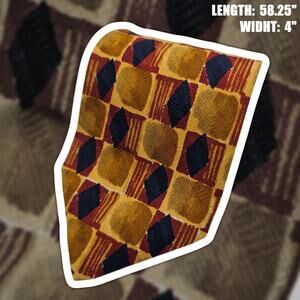 Ermenegildo Zegna Silk Tie Gold Red Blue Geometric Diamond Designer Italy 58.25"